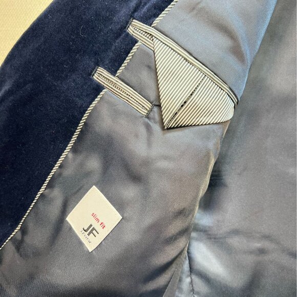 J. Ferrar Mens Velvet Coat Blazer Jacket Size 44R Navy Slim Fit Double Button - Picture 3 of 12